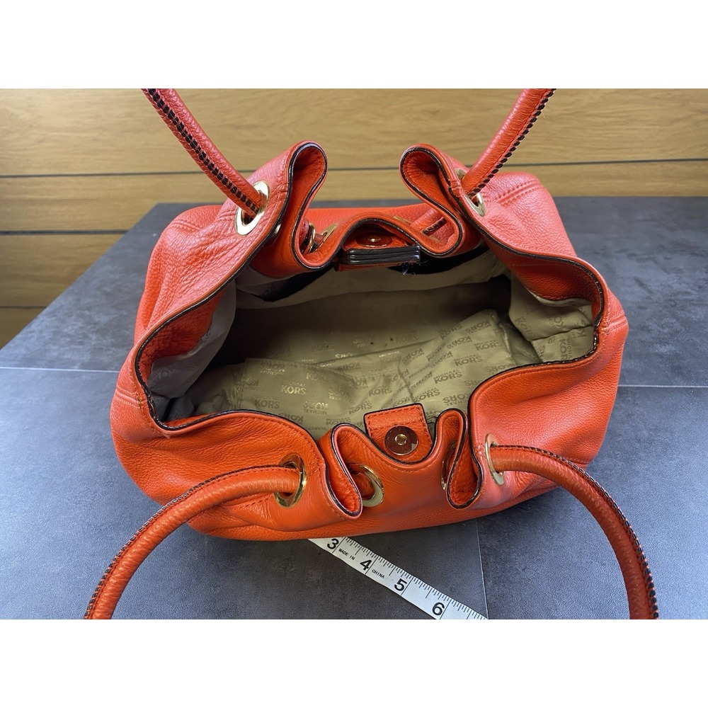 Michael Kors Orange Leather Hobo Shoulder Bag w/ Charm-See Description - Picture 2 of 14